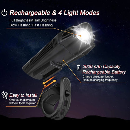 Ascher Ultra Bright USB Rechargeable Bike Light Set, Powerful Black,Red