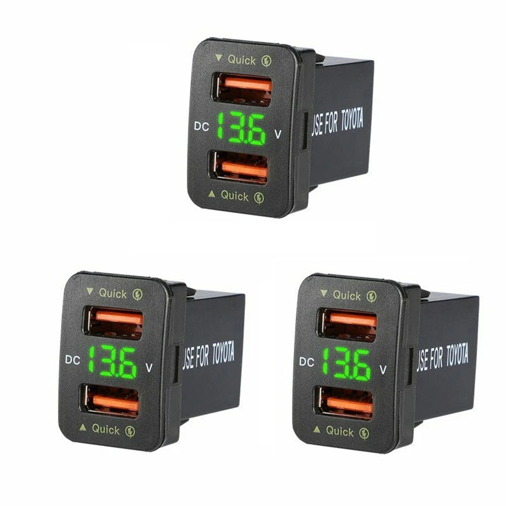 36W 2*USB Port QC3.0 Car Socket Fast Charger With Voltage Display For Toyota ee