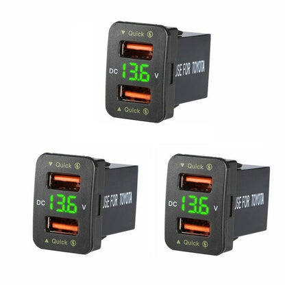 36W 2*USB Port QC3.0 Car Socket Fast Charger With Voltage Display For Toyota ee