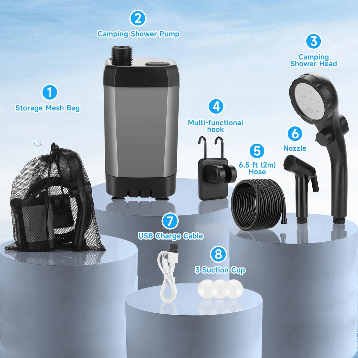 vignuto Portable Shower for Camping, Rechargeable Camping 1 PACK, grey