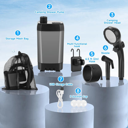 vignuto Portable Shower for Camping, Rechargeable Camping 1 PACK, grey