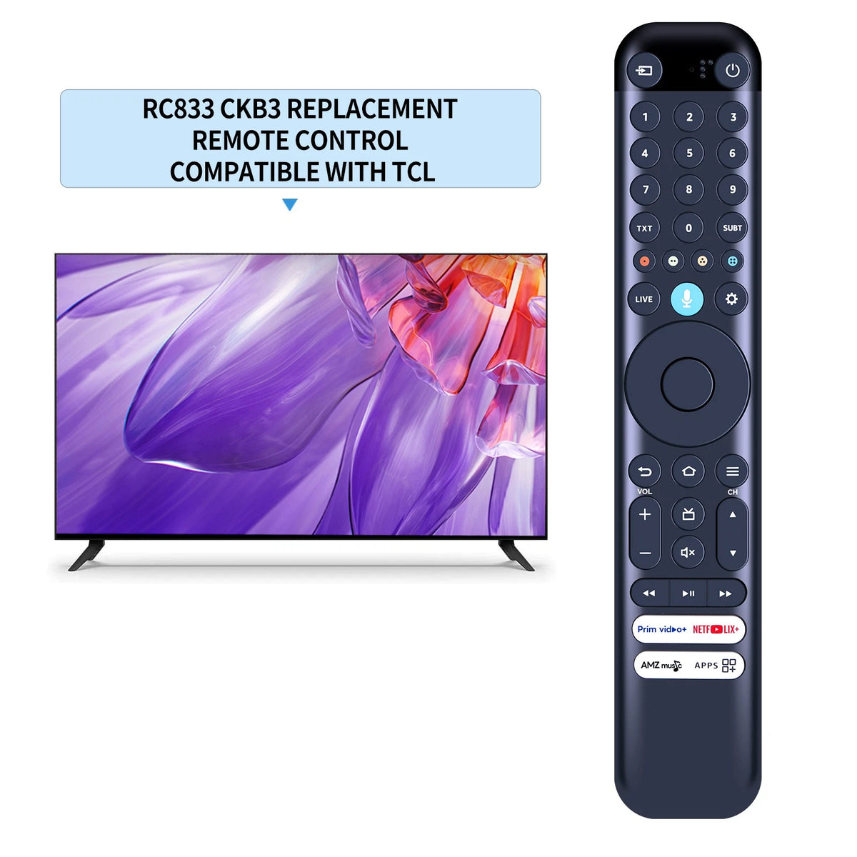 RC833 CKB3 Replacement Remote Control For TCL Smart TV with voice
