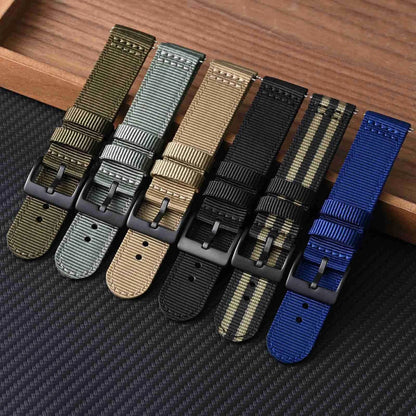 BISONSTRAP Men’s Nylon Watch Bands, Two-Piece 20mm, Grey (Black Buckle)