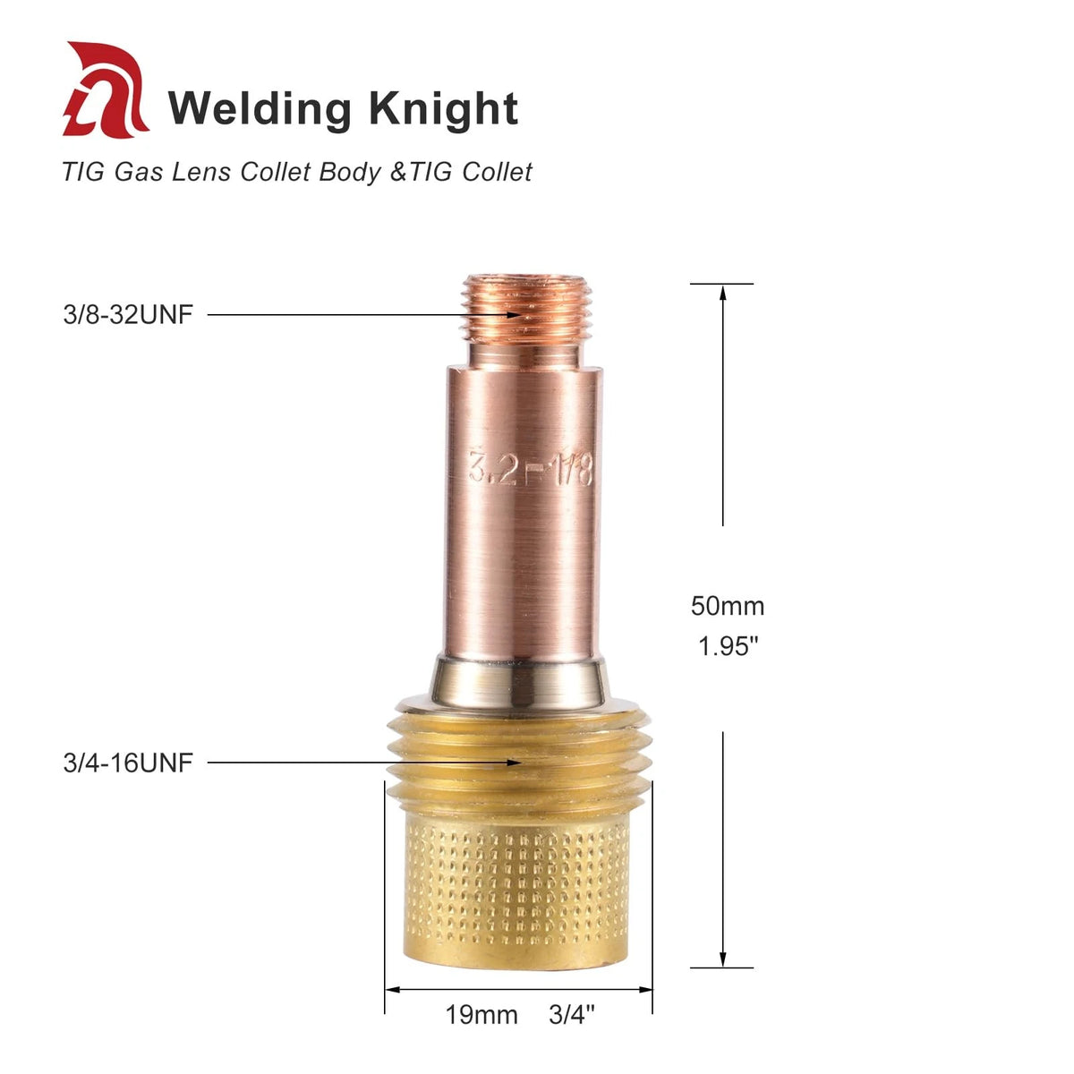Welding Knight TIG Gas Lens Collet Body 45V27 & 10N25 (1/8") 7-pk