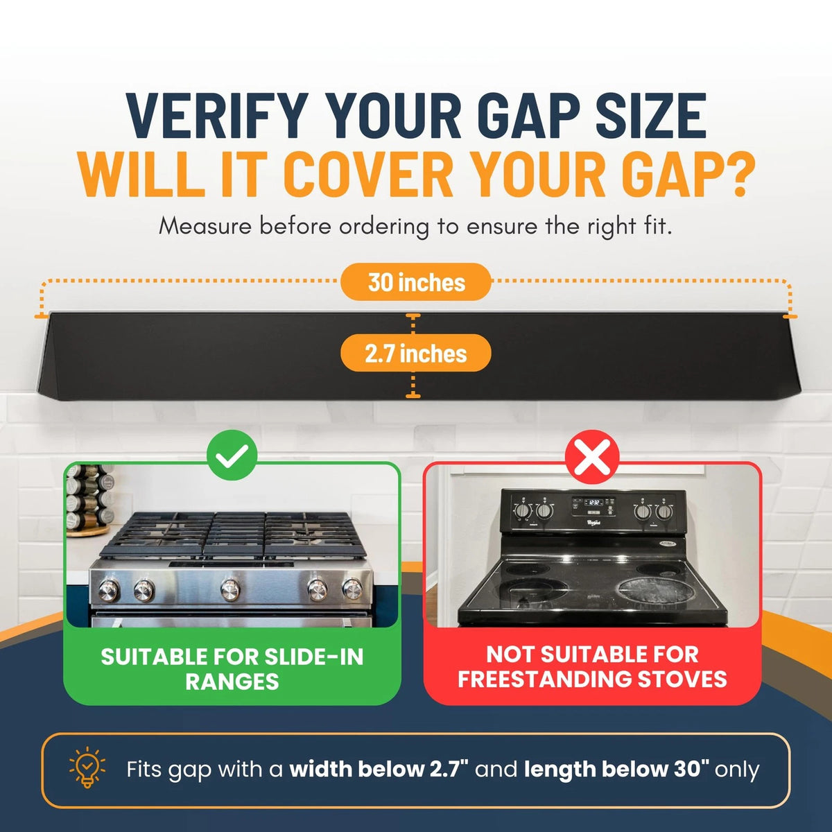 30” Slide In Range Gap Filler Kit, Slide-In Rear & Range...