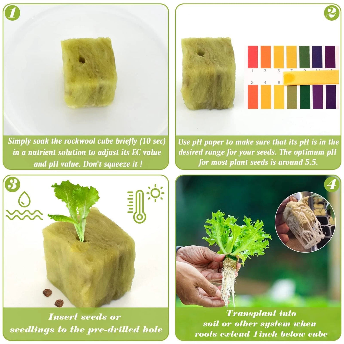 Halatool 1 Inch Rockwool Cubes Garden Rock Wool Stoool 1" Cubes, 4 Sheets