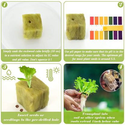 Halatool 1 Inch Rockwool Cubes Garden Rock Wool Stoool 1" Cubes, 4 Sheets