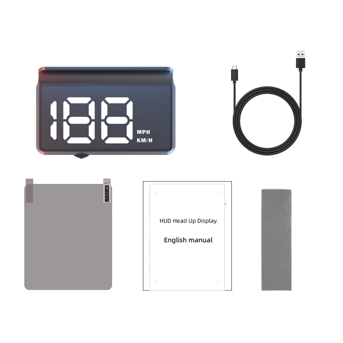 Universal Windshield HUD for Cars with Large Font Display and Type C Cable
