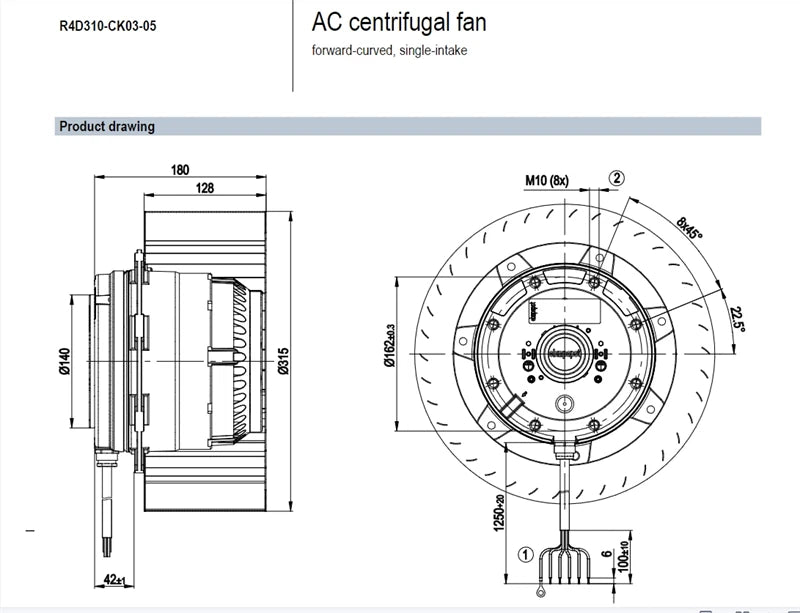 Ebmpapst R4D310-CK03-05 AC Centrifugal Fan 50Hz 400V 3.9A 2180W Inverter Fan