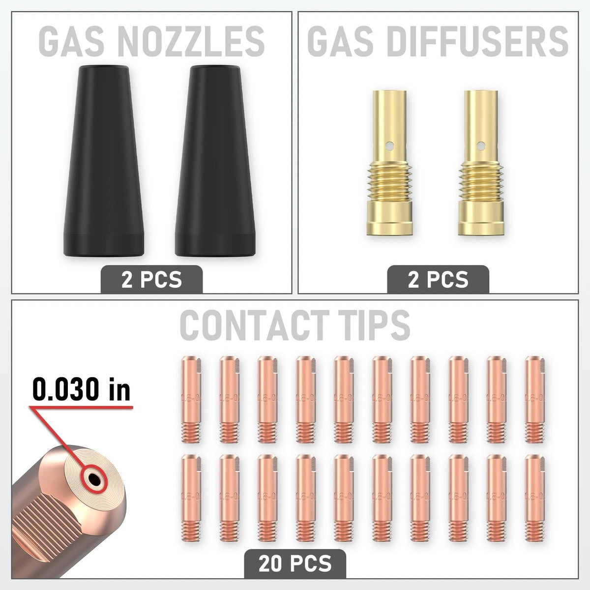 YESWELDER Flux Core Welding Torch Accessories Kit .030" 24pcs Kit, Golden