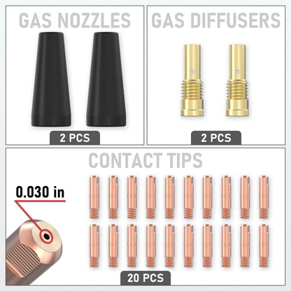YESWELDER Flux Core Welding Torch Accessories Kit .030" 24pcs Kit, Golden