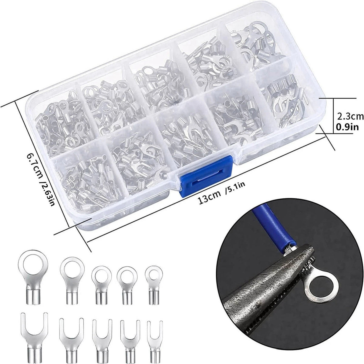 320Pcs Non Insulated Ring Fork Copper Crimp Sleeves 10 Sizes For Automotive Car