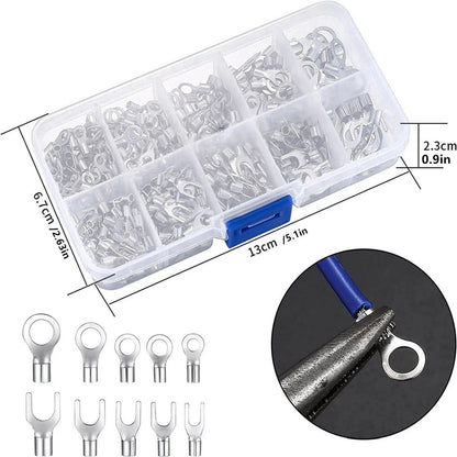 320Pcs Non Insulated Ring Fork Copper Crimp Sleeves 10 Sizes For Automotive Car