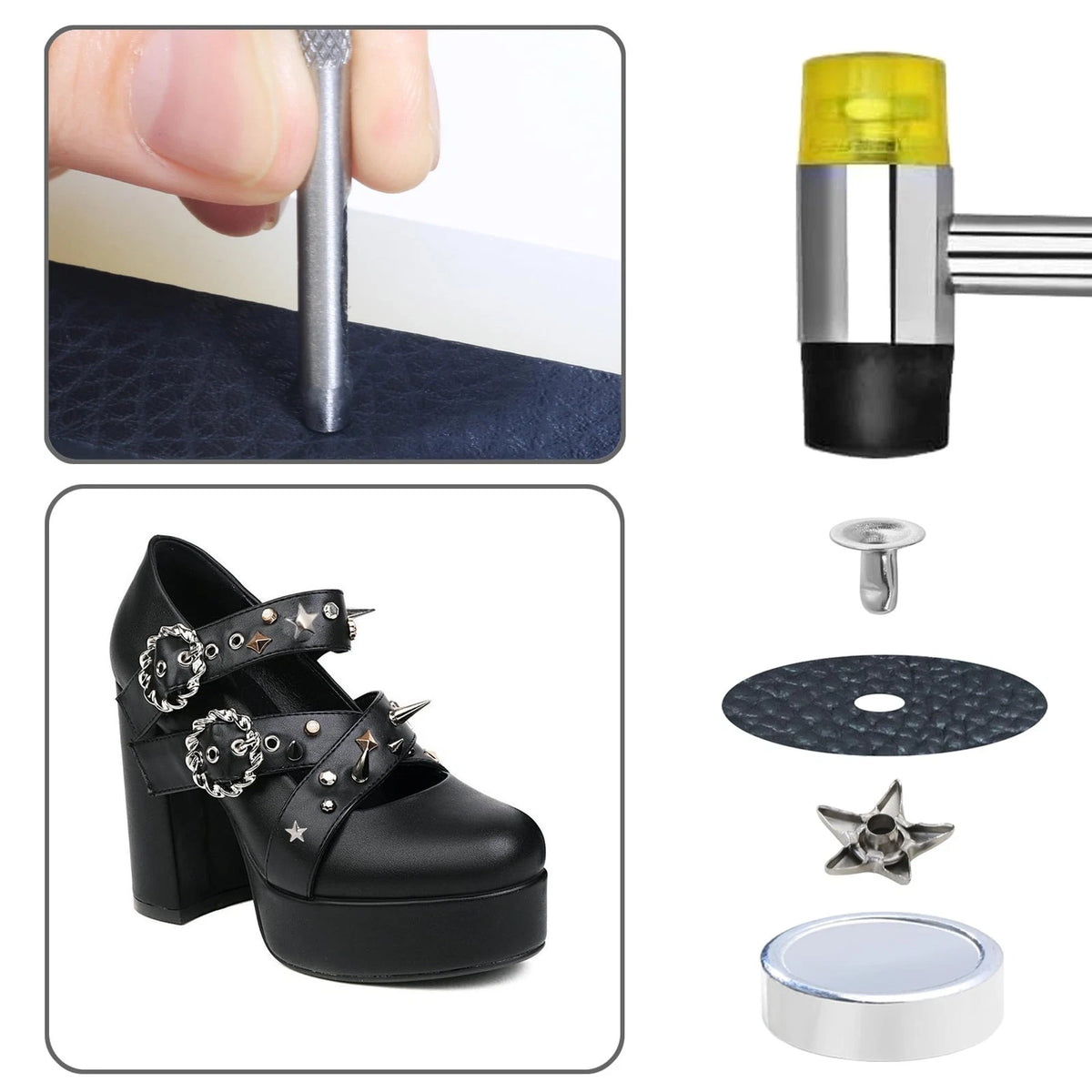 YORANYO 200 Sets Leather Rivets Kit Mixed Sizes for Star - Silver