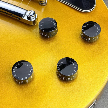 FLEOR 4pcs Black Guitar Knobs Top Hat Volume Tone with White Scale