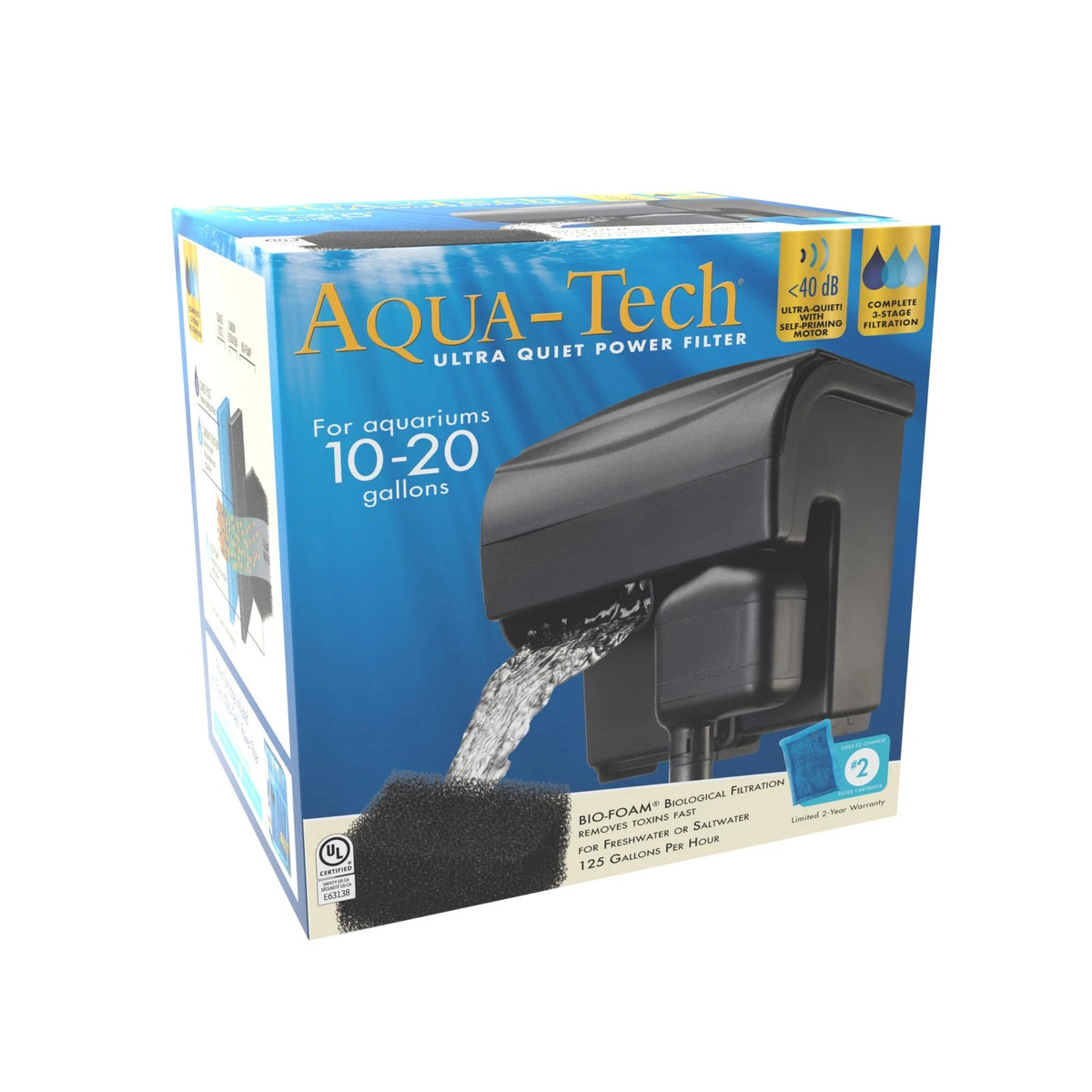 Aqua-Tech Ultra Quiet Power Filter, For Aquariums 10-20  - 10 to 20 Gallon