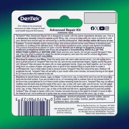 DenTek Temparin Max Dental Repair Kit, for Pain 2.64 Gram (Pack of 6), Silver