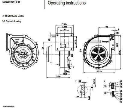 Ebmpapst G3G200-GN18-01 Centrifugal Blower AC 230V 750W 3.6A 750W Gas Boiler Fan