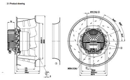 R3G500-AG25-01 EC Centrifugal Fan 400VAC 3.9A IP54 2500W 1700RPM Ebmpapst Fan