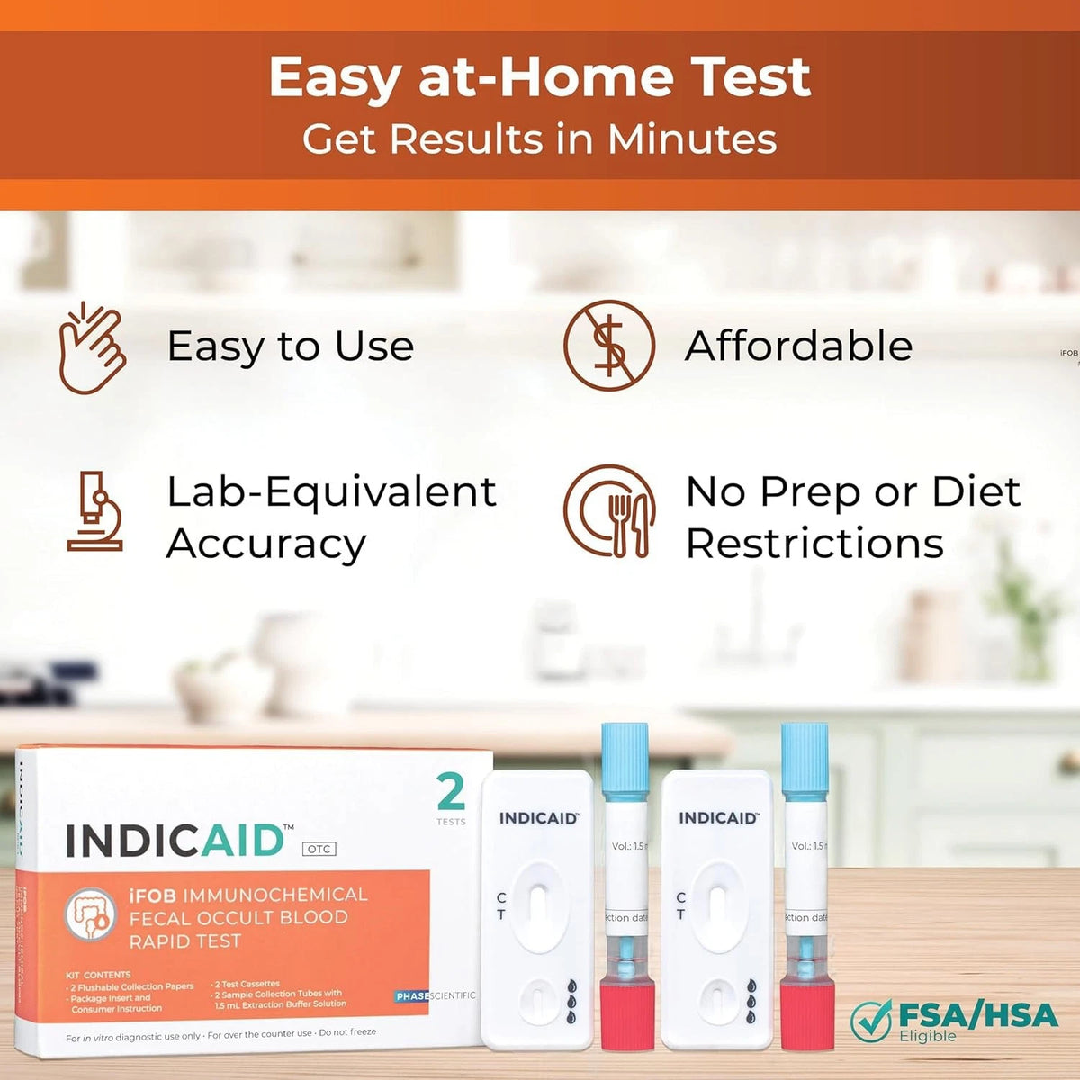 INDICAID Immunochemical Fecal Occult Blood 1 Count (Pack of 2), White, Orange