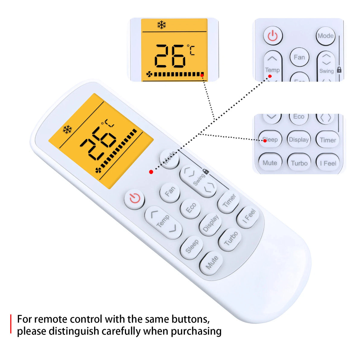 For TRANE Daizuki UNIX TCL ONIDA Rheem Split type Aircon backlit Remote Control
