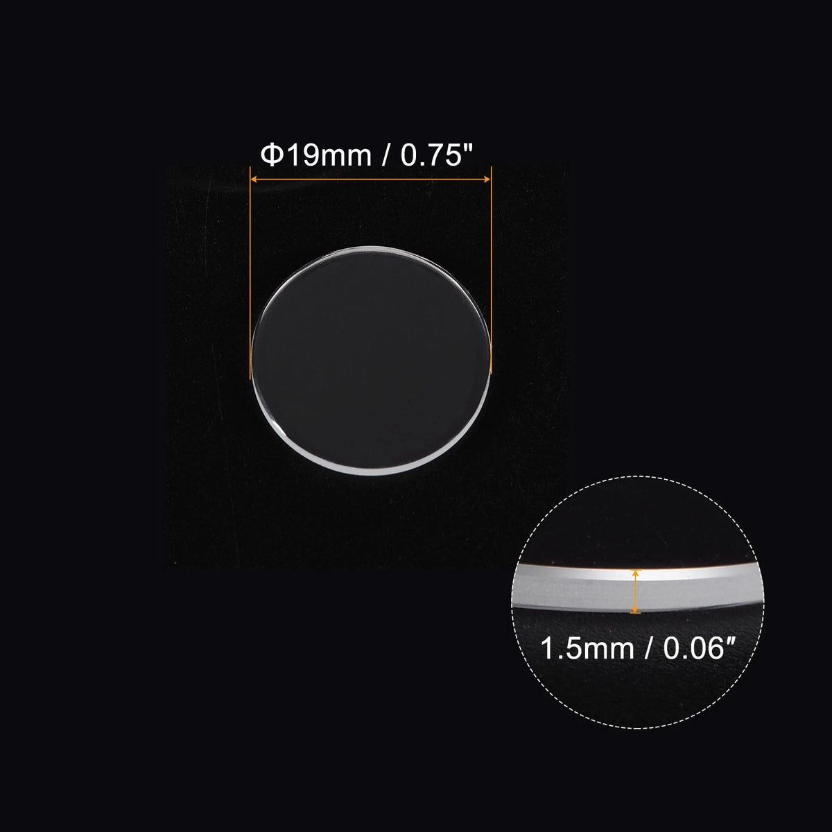 HARFINGTON Watch Crystal Glass Len 19mm Dia 1.5mm Thick x 1.5mm, Clear