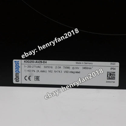Ebmpapst K3G250-AV29-B4 Centrifugal Fan 1~ 200~277VAC 750W 3.3A EC Cooling Fan