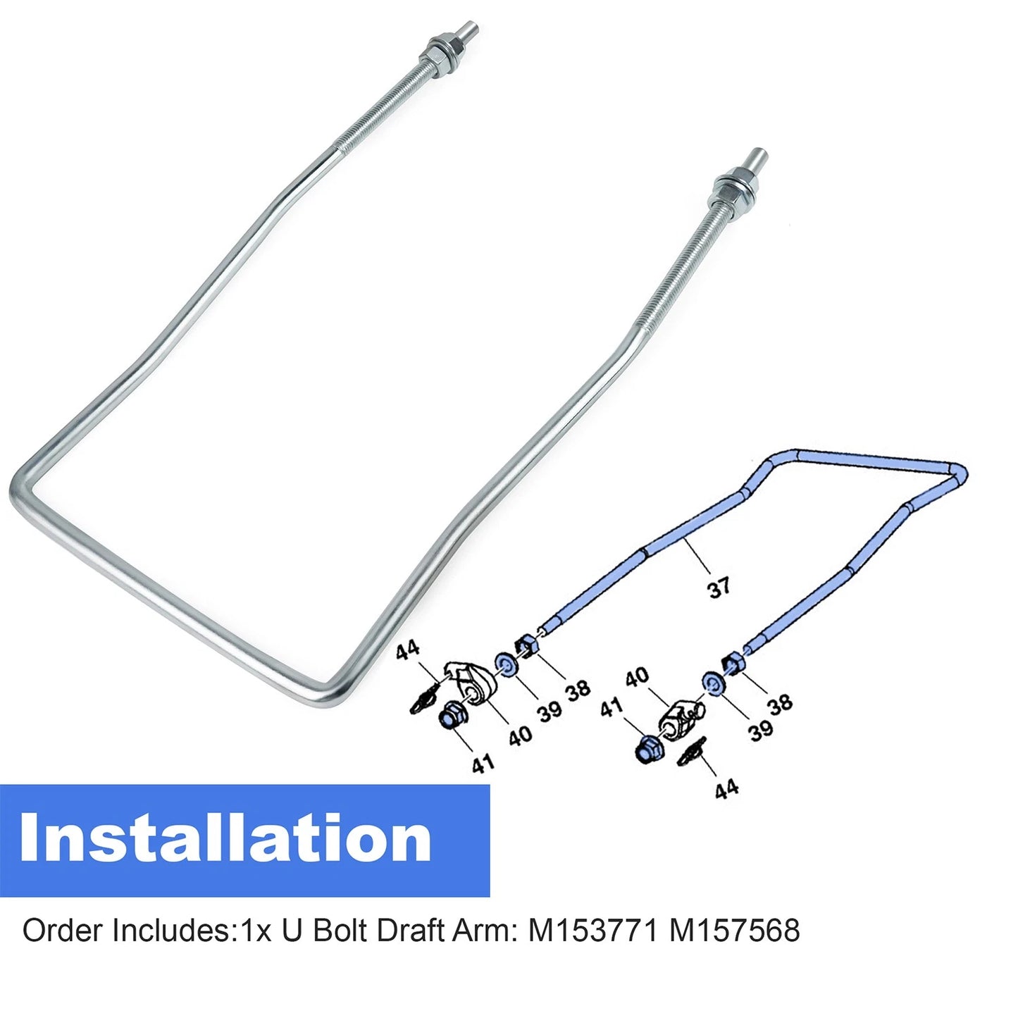 U Bolt Front Draft Arm for John Deere X300, X300R, X304, X305R M153771, M157568