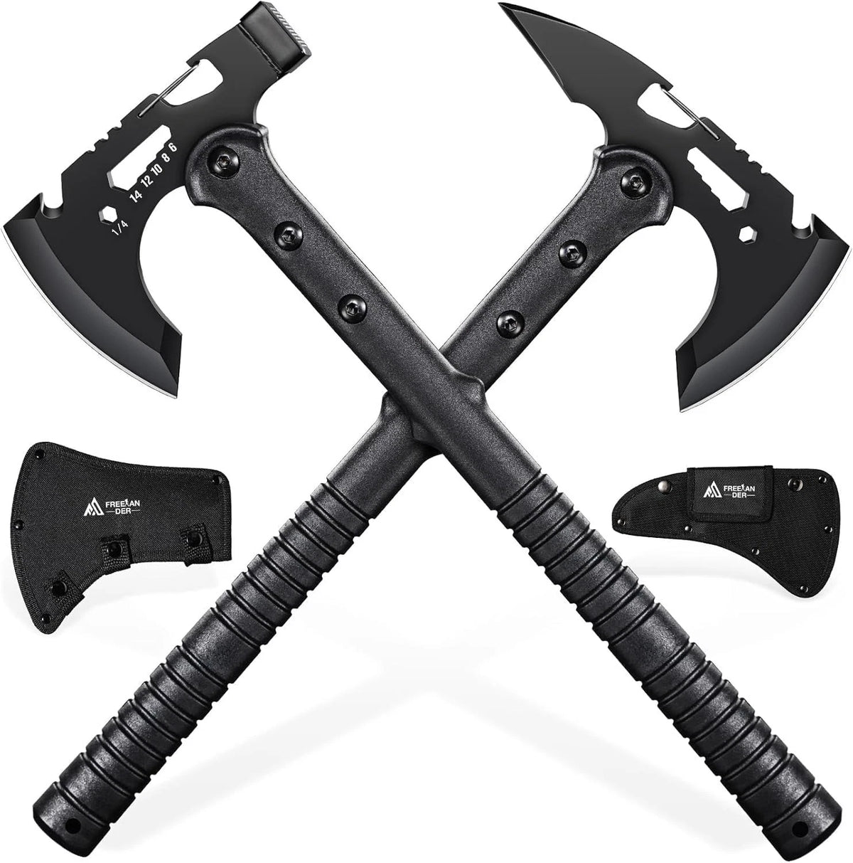 Freelander Tactical Axe 2 Pack, Sharp Tomahawk with Sheath, Portable Black