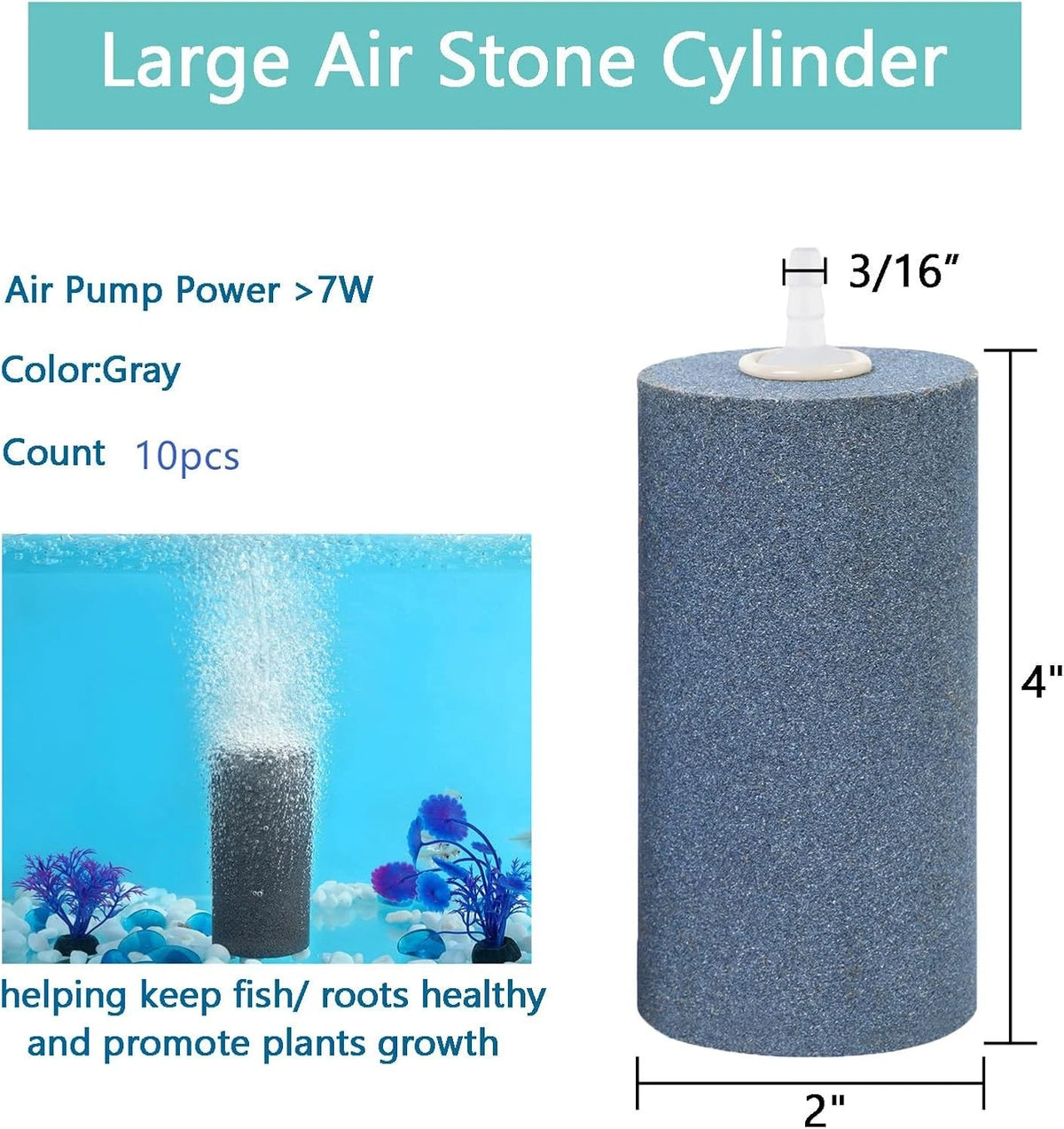 AQUANEAT 4x2 inch Aquarium Air Stones 10pcs, Aerator inch, Grey