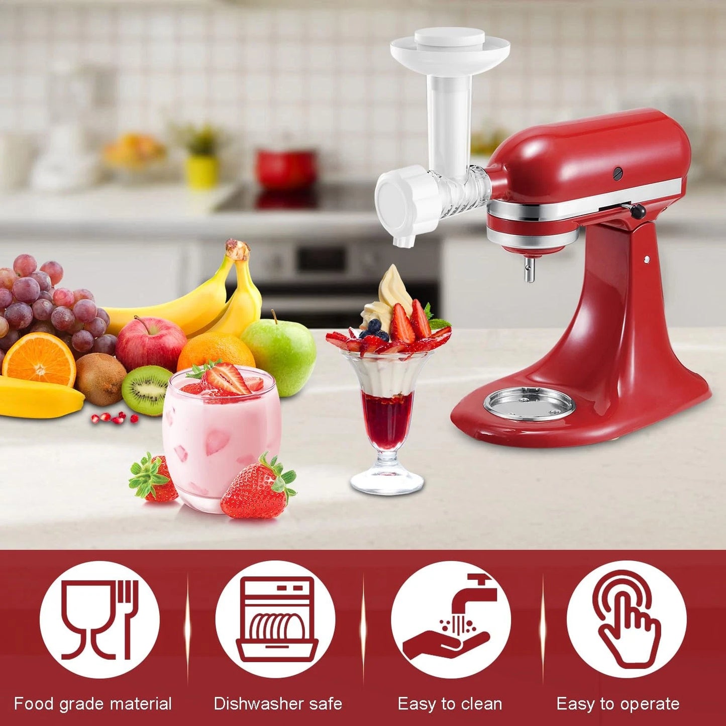 Ice Cream Maker Attachment for Frozen Fruit Soft Maker, White