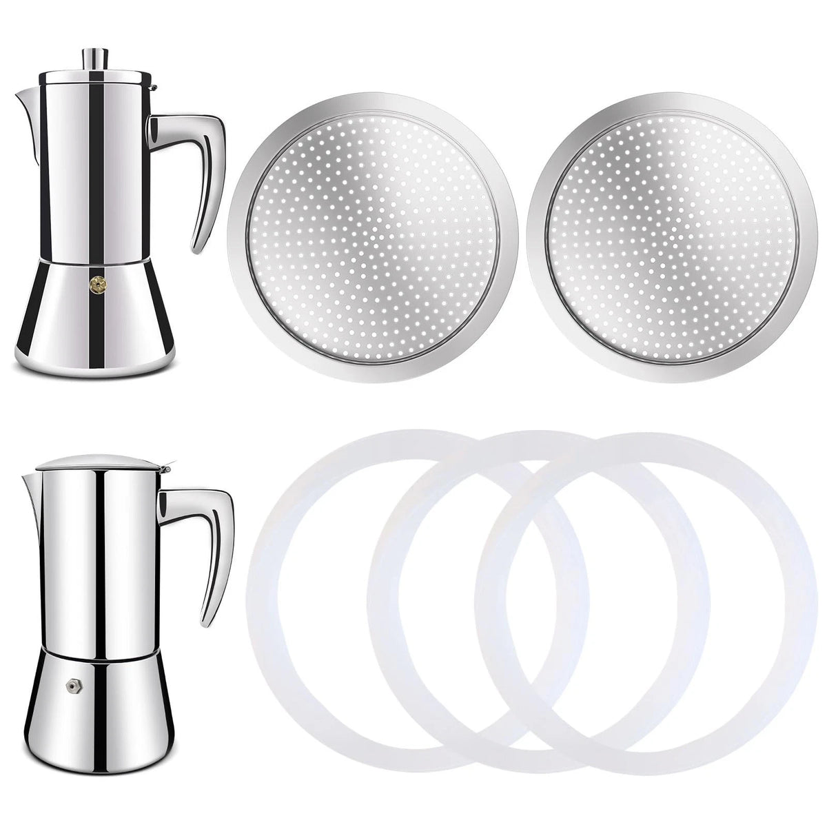 DITOSH 2 Pcs Filter with 3 2 Filter+3 Gasket for 12 Cup, Silver & White