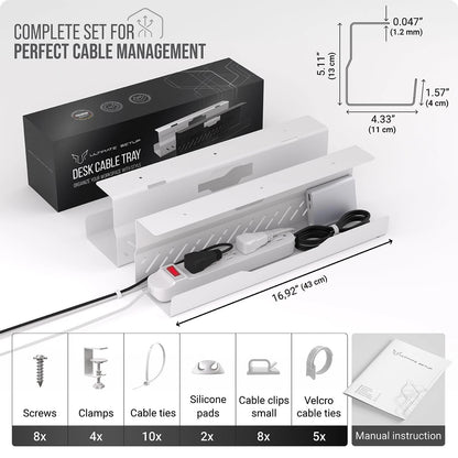 Under Desk Cable Management Tray no Drill – Wire 2 pieces set, White