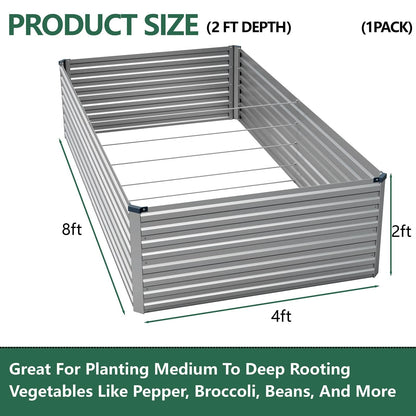 Vengarus 8x4x2ft Galvanized Raised Garden Bed,Metal 8x4x2 ft, Silver