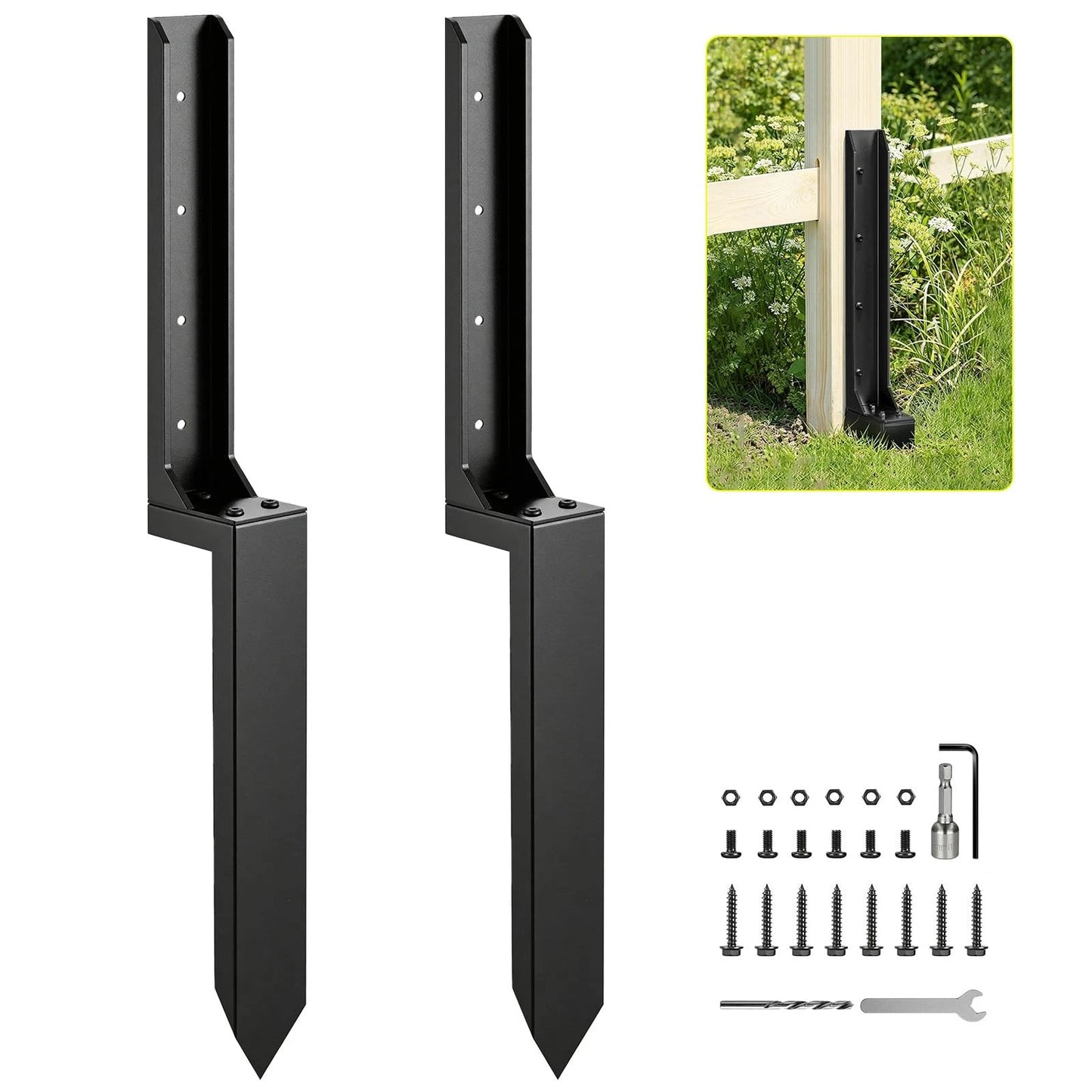 2pcs Fence Post Repair Kit - Fix Rotted or 1.96” x31.5” x15.75 in, Black