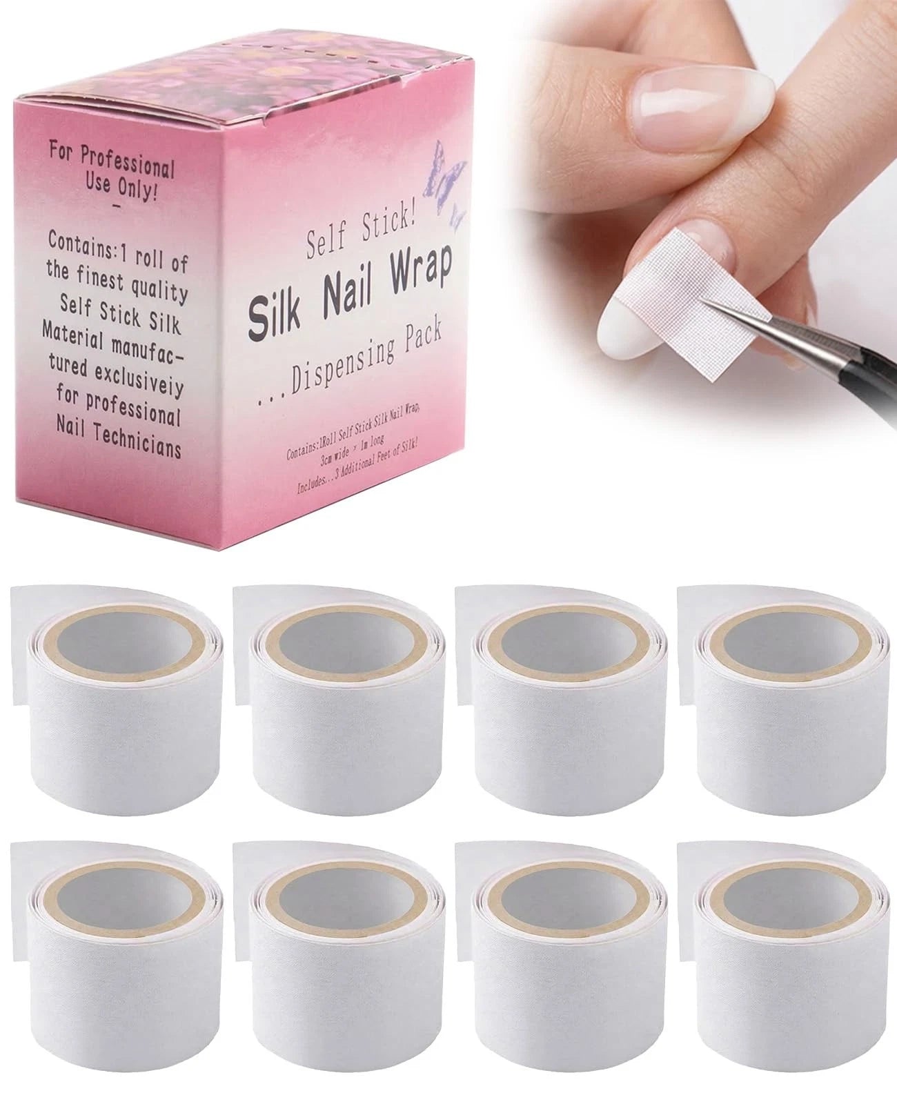 Aiuulu 8 Rolls Silk Wrap for Nails, Self Adhesive Broken 39.37 Inch, white