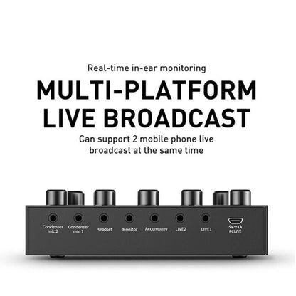 Multi-function V8S Sound Card W/Rich Sound Effect Live Broadcast Audio Equipment