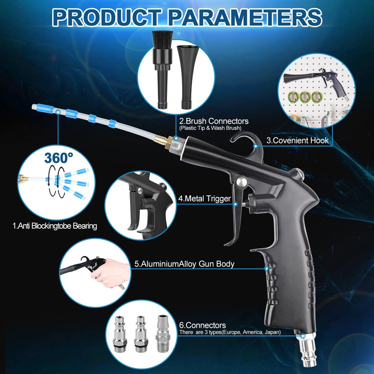 Car Cleaning Gun Detailing Interior 1 cm (Width x Length x Height), Black