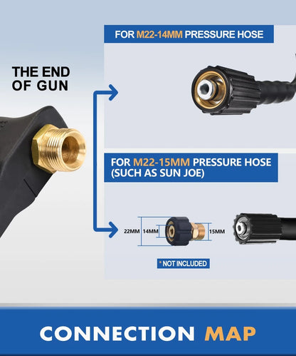 TOOLCY Short Pressure Washer Gun with M22-14mm (No Nozzles), Black