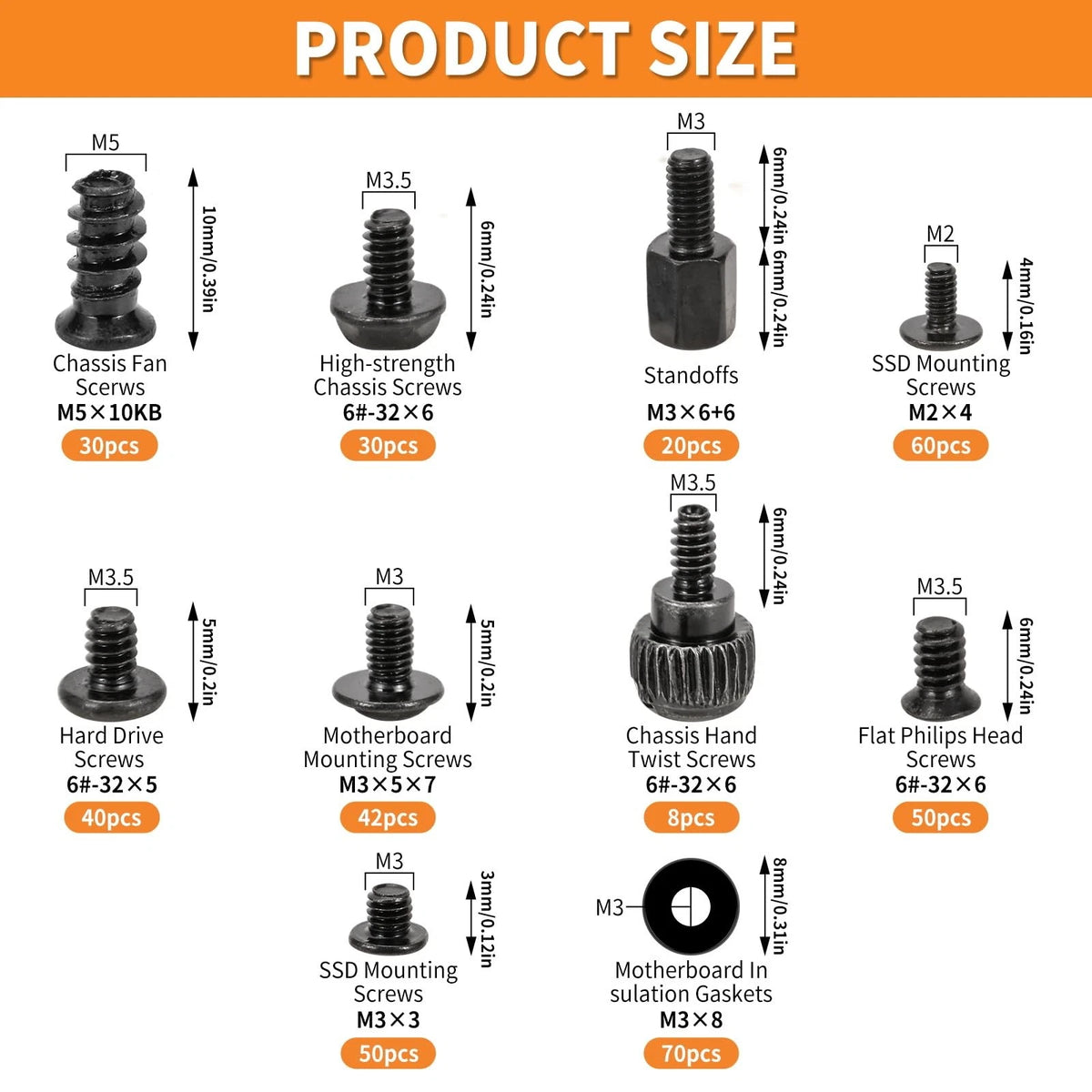 400Pcs Premium Computer Screws Kit for PC, Includes Motherboard M3, M5