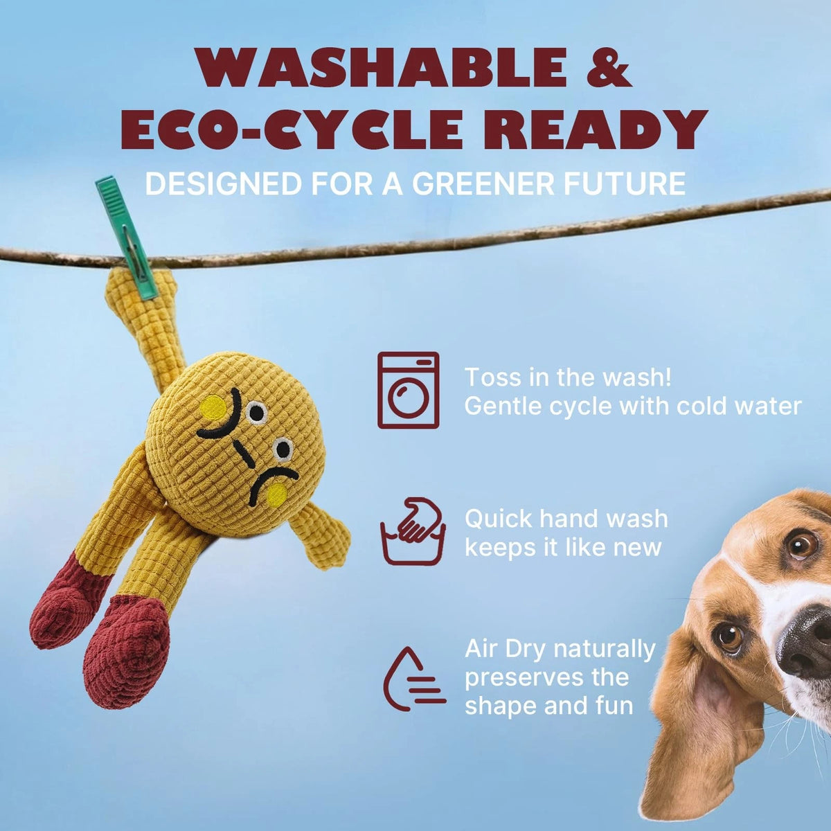FURETTICO Squeaky Dog Chew Toy Teething Interactive Plush Medium, Waffle Doll
