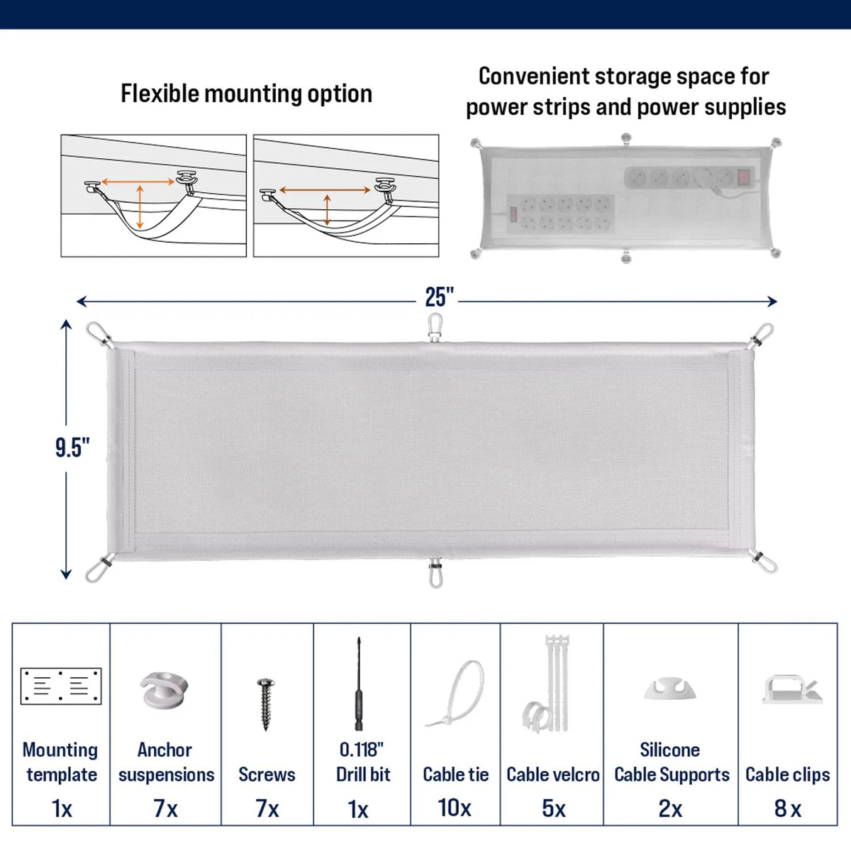 Cable Management net - Under Desk Wire - 63,5 x 24 cm, White