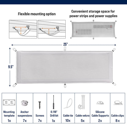 Cable Management net - Under Desk Wire - 63,5 x 24 cm, White