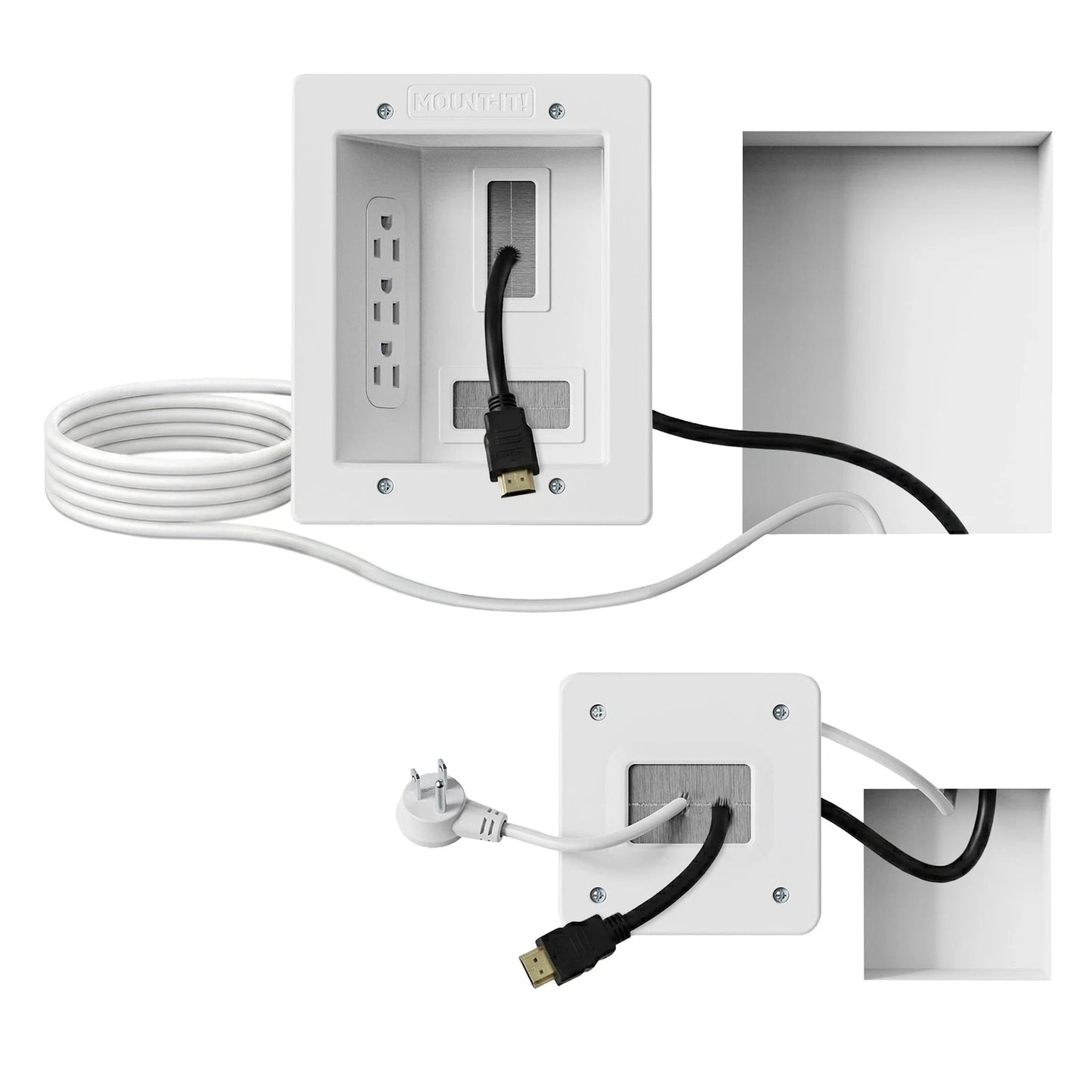 Mount-It! in-Wall TV Cable Management Kit with Recessed Power - White/Gray