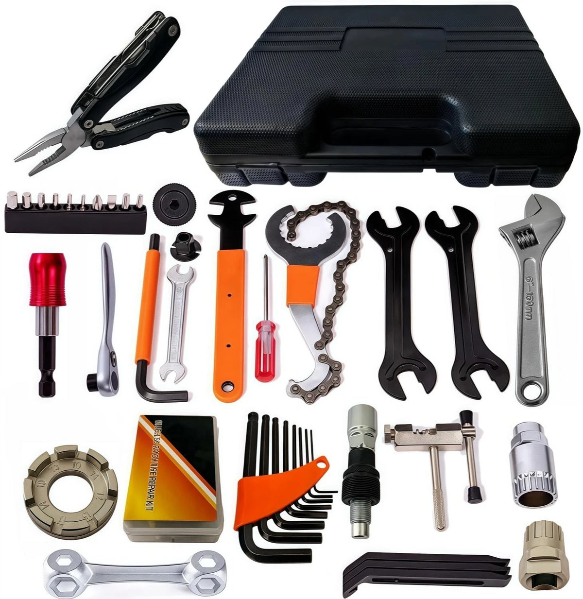 YBEKI Professional Bike Repair Tool Kit with Hard Case - Complete Black