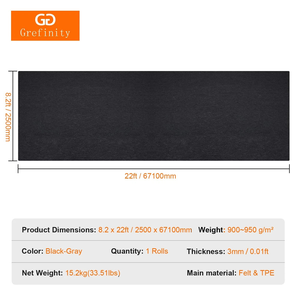 Grefinity Garage Floor Mat，8.2’x 22' Oil Spill Mat 8.2’x 22', Charcoal Gray