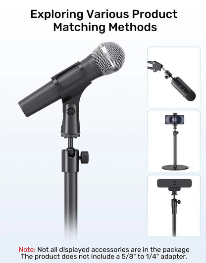 Etour Ball and Socket Head Microphone Adapter, All Metal, 180° & 360° Black