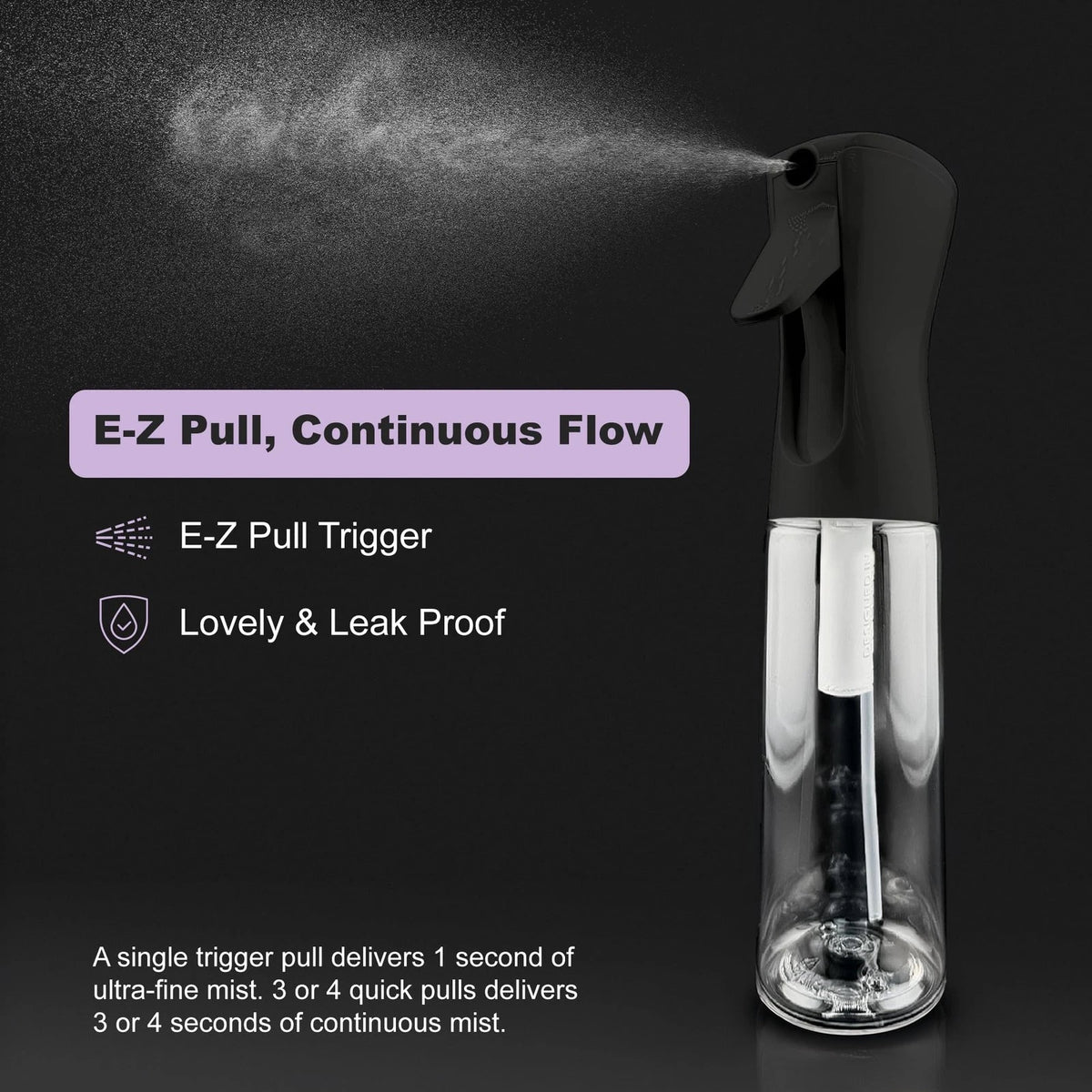 2 Pack Spray Bottles for Hair - Continuous Water Mister 10.1 oz, Ebony