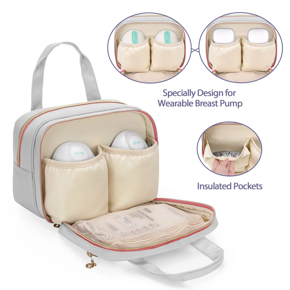 Damero Wearable Breast Pump Bag Compatible with Only, Light-Gray Pink