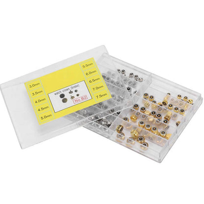 100Pcs Brass Watch Crown Watchmaker Repair Spare Parts Silver&Gold Heads Box D